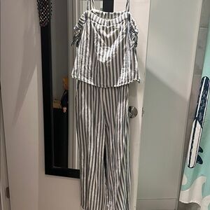 Madewell Blue and White Striped Jumpsuit